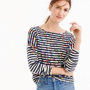 Michael De Feo for J. Crew Navy and White Striped Tee with Flowers — Size XS